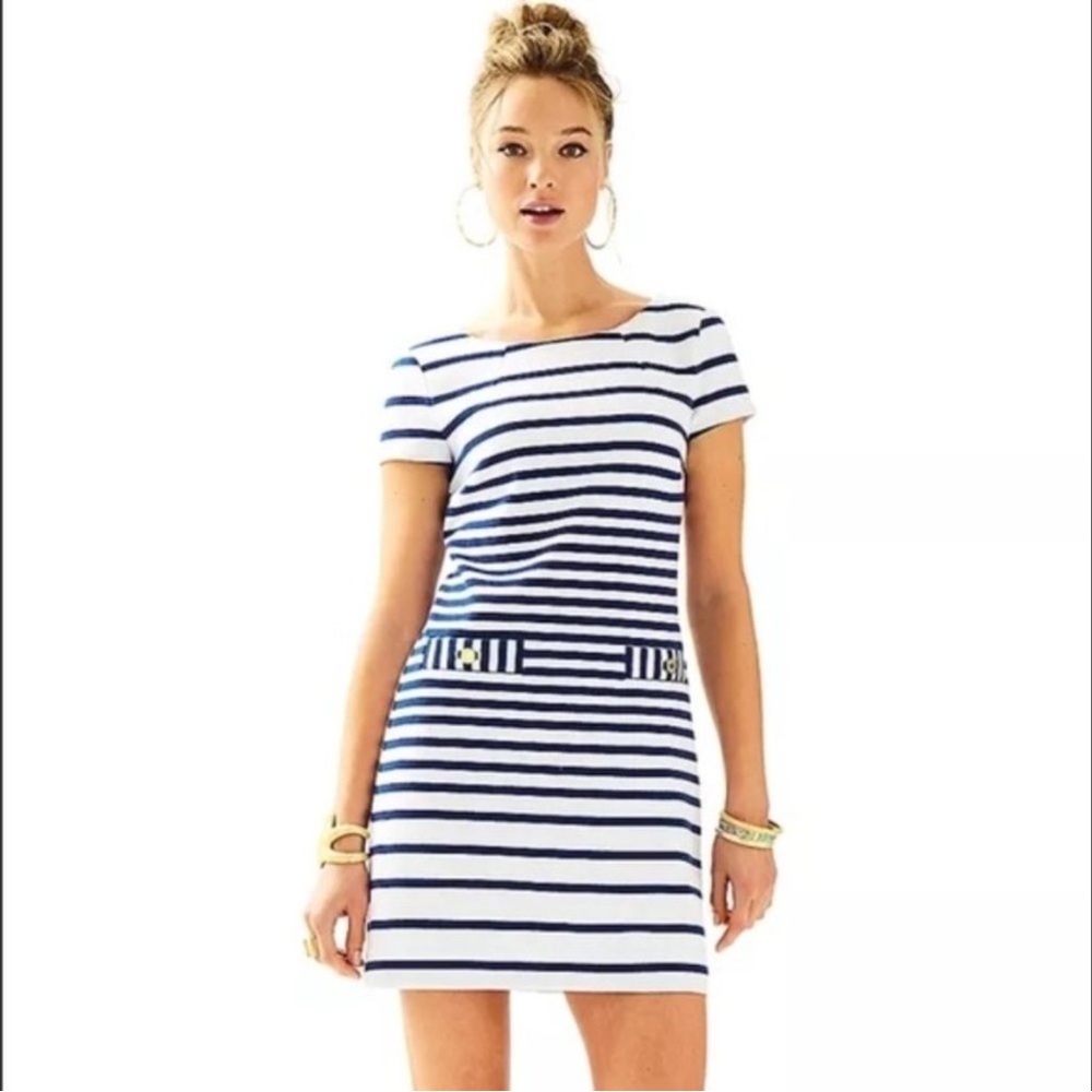 Lilly Pulitzer Blue White Layton Knit Shift Dress